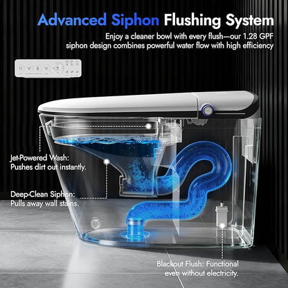 WANSID Elongated Smart Toilet With Bidet Built-in, Auto Open/Close Lid, Soft-Closed Heated Seat, Tankless Auto/Knob/Sensor/Remote Flush, Warm Wash & Dryer, Massage Clean, Gentle Night Light