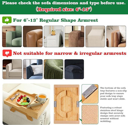 Bamboo Couch Cup Holder, 4 in 1 Couch Arm Trays with 360°Rotated Phone Holder, Non-Slip Clip on Side Table for Drinks/Remote/Snacks, Ideal Gift for Husband, Wife, Parents