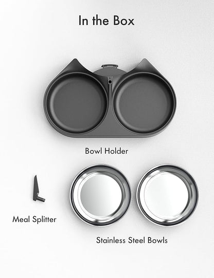 PETLIBRO Pet Food Splitter with Stainless Steel Bowls, Automatic Cat Feeder Bowls for Two Cats or Dogs, Suitable for PETLIBRO Automatic Cat Feeder PLAF005, PLAF006, PLAF103, PLAF203 Black