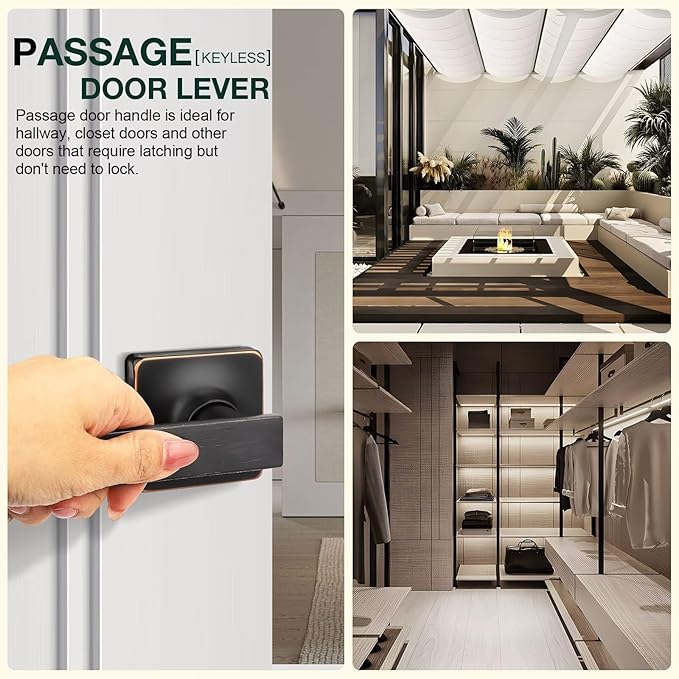 GOBEKOR 1 Pack Oil Rubbed Bronze Door Handles Interior Passage Door Handle for Closets Keyless Interior Closet Door Levers