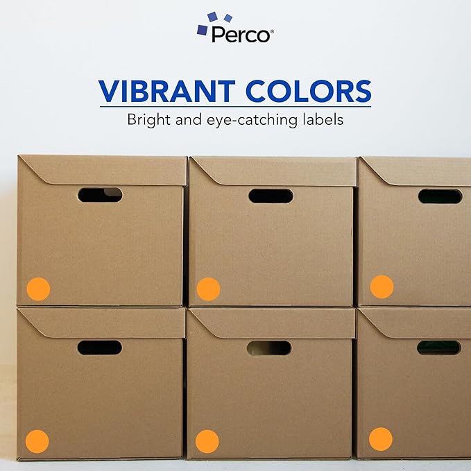 Perco Fluorescent Orange 2-Inch Round Circle Dot Sticker Labels with Easy Peel Perforation - 500 Labels per Roll - Strong Adhesion, Vibrant Colors for Organizing, Crafting & More - Made in USA