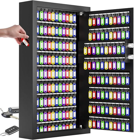 206 Keys Combination Lock Key Cabinet with Colorful Key Tags, Anti-Theft Key Lock Box with Side Drop Slot, Heavy Duty Key Organizer Wall Mount for Car Garage House Rental Office Business
