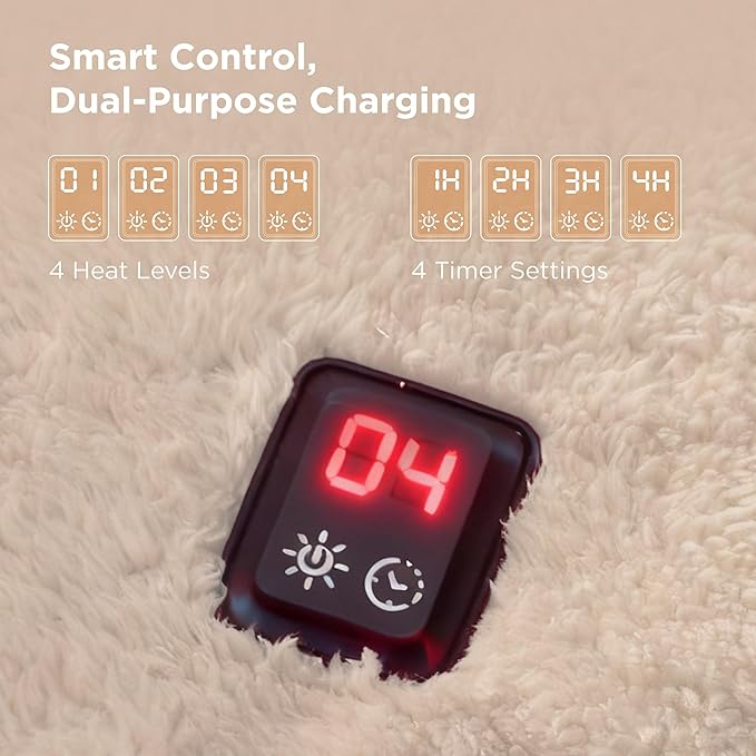 Bedsure Cordless Wearable Heated Blanket - Fluffy Electric Blanket Hoodie with 20000mAh Battery Pack, Portable USB Heated Shawl as Winter Gifts for Women Mom, 4 Heat Levels & 4 Timers, 55"x69", Cream