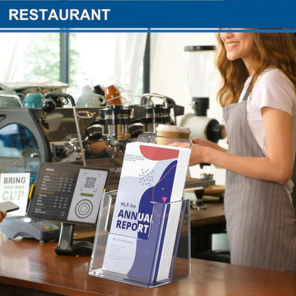 Brochure Holder 4x9 Inch Acrylic Literature Holders Clear Plastic Flyer Display Stand Countertop Use Pamphlet Holder Multi Purpose Organizer for Office, Lobby, Hotels, Trade Shows, 2 Pack
