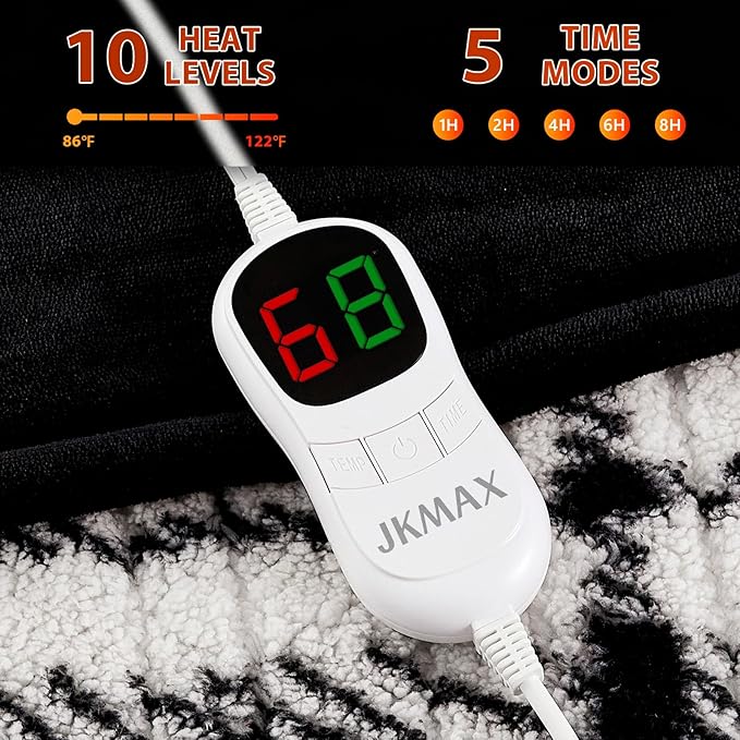 Heated Electric Blanket Queen Size - 84"x90" Flannel Heating Blanket with 10 Heating Levels & 5 Time Settings Over-Heat Protection, Winter Warmer for Adults with ETL Certification（Black）