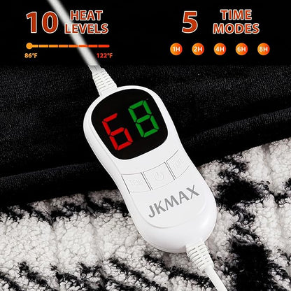 Heated Electric Blanket Full Size - 72"x84" Flannel Heating Blanket with 10 Heating Levels & 5 Time Settings Over-Heat Protection, Winter Warmer for Adults with ETL Certification（Black）