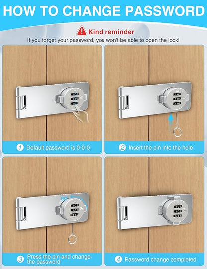 Keyless Cabinet Combination Lock 3-Digit Password Twist Knob Hasp Latch Durable Zinc Alloy Keyless Lock for Doors, Cabinets,Drawers, Closets & Fences (2 Pack, Silver)