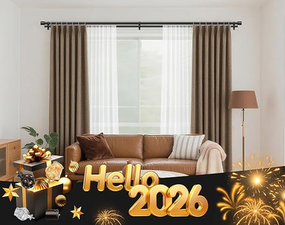 Double Curtain Rod 66 to 120 Inch, HOTOZON 1 Inch Heavy Duty Double Curtain Rods for Windows 54 to 116 Inches(4.5-9.6 ft), Telescoping Drapery Rod with Simple End Finials, Black