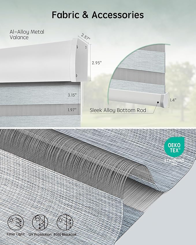 Yoolax Motorized Blinds with Remote, Electric Zebra Blinds for Indoor Windows, Room Darkening Smart Shades with Voice Control, Compatible with Alexa Google Home, APP Control, 45" W x 72" H, Grey
