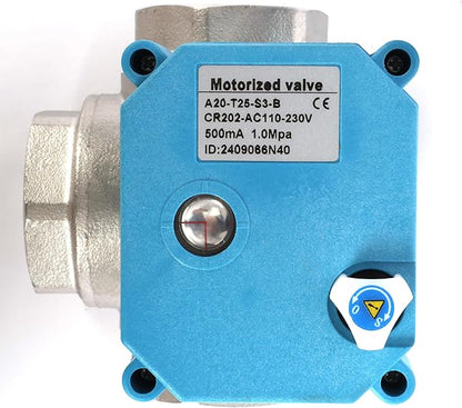 U.S. Solid 1" 3 Way Stainless Steel Motorized Ball Valve AC110-230V, L Type Water Shutoff Valve with Manual Function, Standard Port