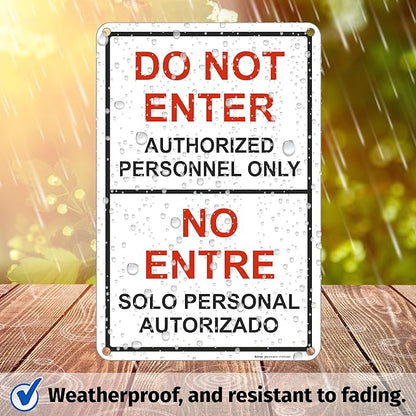 Brimar - 12" x 18" - Bilingual Do Not Enter Authorized Personnel Only Sign - .063″ White Rust-Free Aluminum - Enhanced Security - Easy Installation