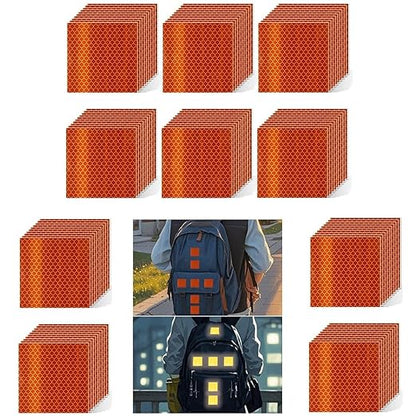Non Fading Orange Reflective Stickers 4 inch X 4 inch, Outdoor Waterproof High Visibility Warning Safety Adhesive Reflector Tape (100 Pcs)
