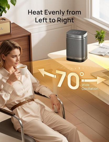 DREO Space Heater, 1500W Portable Electric Heaters for Indoor Use, PTC Ceramic Heater for Office with Remote, Thermostat, 70°Oscillation, 12H Timer, 5 Modes, Quiet Safe Room Heater for Bedroom