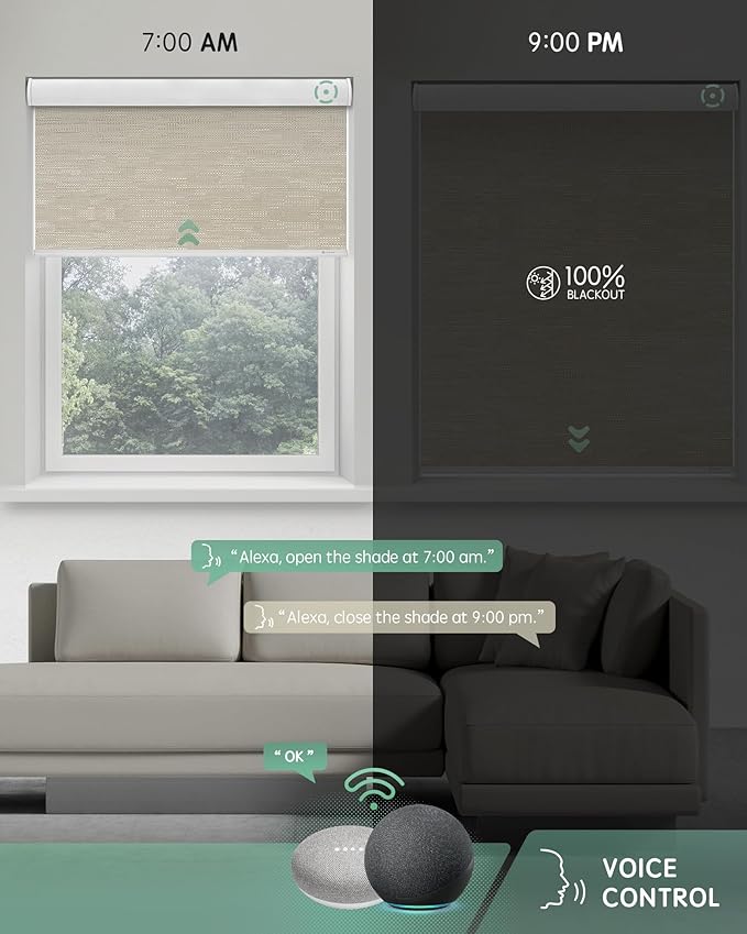 Yoolax Motorized Blinds with Remote, Blackout Smart Blinds for Indoor Windows, Automatic Shades Compatible with Alexa Roller Window Shades with Valance (Jacquard Coffee, 39" W x 72" H)