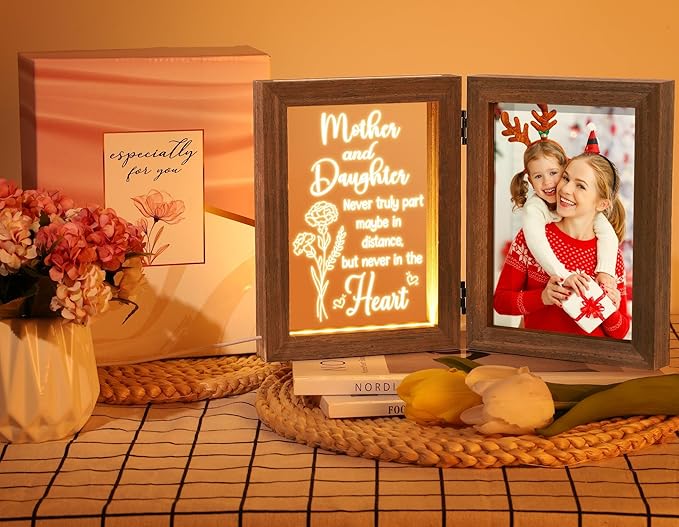 Christmas Gifts for Mom from Daughter Son Kids, Mom Gifts Engraved Night Light with 5x7 Mother Picture Frame Solid Wood, New Mama Gift Mommy Son Picture Frame Mother-in-Law Birthday Gift for Mama