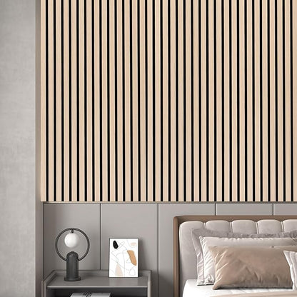 3D Slat Acoustic Wall Panels with Wood Finish Accent, 2 Pack Sound Absorbing Paneling for Studio, Office, Living Room, Bedroom Interior Decor (Natural Oak, 48''L x 24''W)
