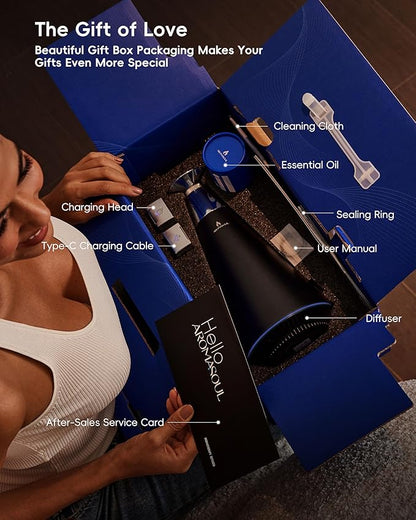 Waterless Scent Diffuser Starter Kit - 1500 Sq Ft Coverage, Alloy Atomization System,Mood Light,Smart Rechargeable Hotel Scent Diffuser, Including 120ml Essential Oil, for Home,Large Room,Spa,Black