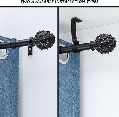 Curtain Rods for Windows 48 to 84 Inches 1 Inch Diameter Adjustable Drapery Rod Decorative Single Window Curtain Rods with Classic Finials,Black