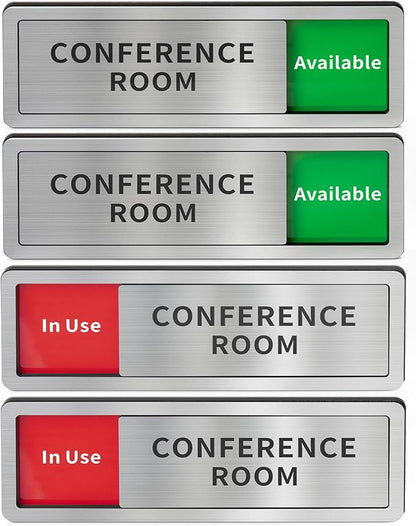 2 Pack Conference Room Office Door Signs Do Not Disturb, In Use/Available Slider Sign for Home Office Wellness Conference Vacant Occupied Privacy Slide Door Sign,Brushed Silver 8" x 2.6"