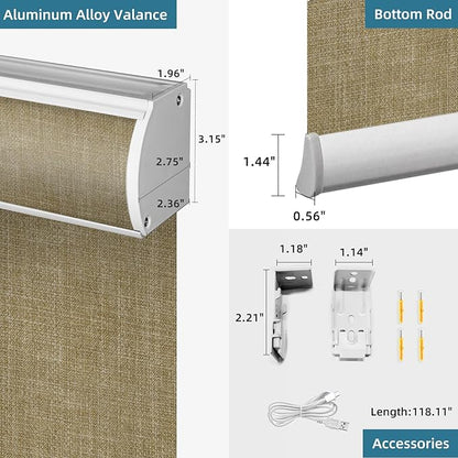SmartWings Motorized Roller Shades Work with Homekit, Alexa Google, 100% Blackout Smart Blinds for Windows, Cordless Remote Control Window Shades, Vigor Wheat, Customized Size