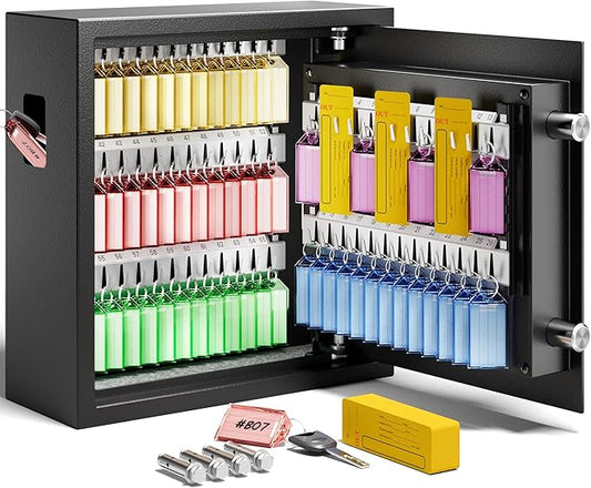 Heavy Duty 64 Keys Electronic Key Lock Box Wall Mount with Code, Key Cabinet with Deposit Key Slot, Adjust Key Organizer with Led Light