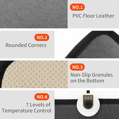 Heated Floor Mat Under Desk for Foot Warmer - 7 Temp Settings & 55w Heating Pad - Heated Feet Rest for Home Office Desk,Energy Saving Feet Warmers for Home/Work/Office - Black