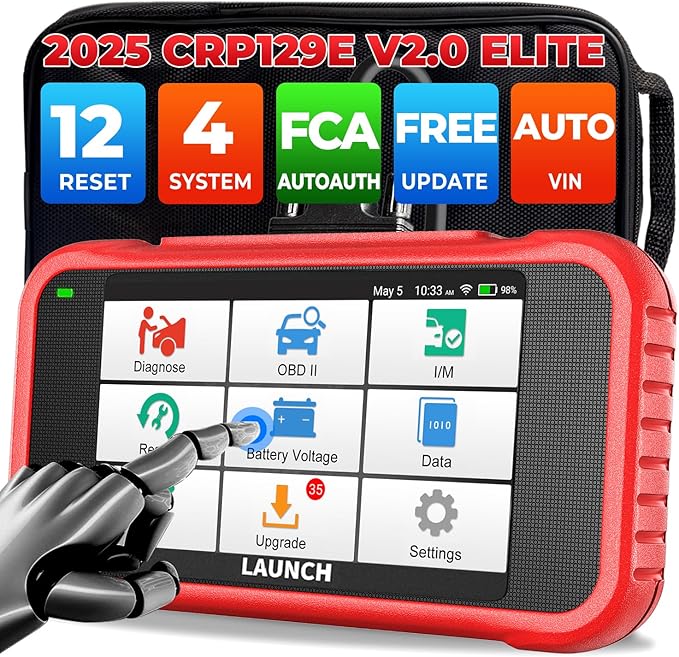 LAUNCH CRP129E V2.0 Elite 2026 OBD2 Scanner, FCA AutoAuth, 12 Reset, Oil/EPB/SAS/TPMS/BMS/Injector Coding, ABS Bleed, ABS SRS Transmission Engine Code Reader, Lifetime Free Update Scan Tool, Auto VIN