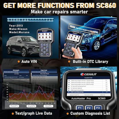 CGSULIT All System OBD2 Scanner, SC860 Code Reader with 8 Services, ABS Bleeding/EPB/Oil/SAS/TPS Reset, Battery Registration, Injector Coding, Car Scanner Diagnostic for All Cars, Free Update