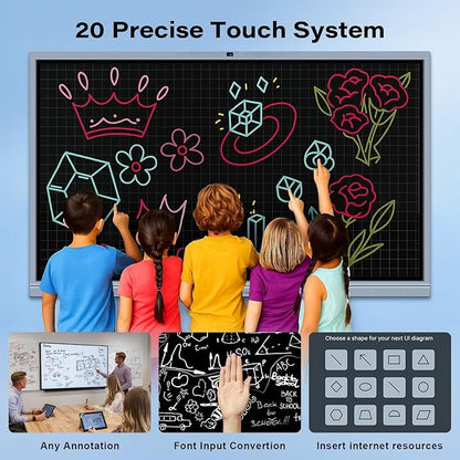 65" Smart Board, Interactive Whiteboard, 4K UHD Touch Screen Digital Board, Digital Electronic Smartboard with Dual System, for Classroom,Office & Conference Rooms (Wall Mount Included)