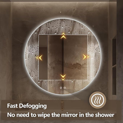 Niccy Round Led Mirror for Bathroom, 40" Circle Frameless Backlit Mirror wiht Light, Anti-Fog, 3 Colors, Waterproof, Memory Function