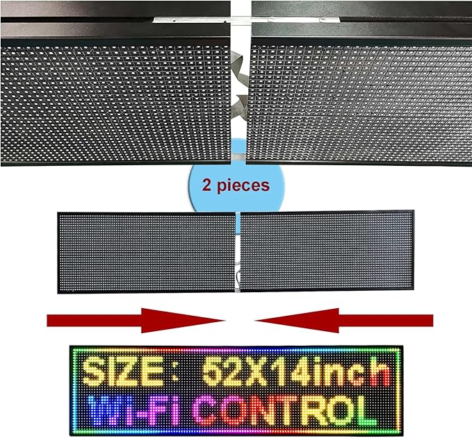 P10 Outdoor Led Sign 52”x14” RGB Full Color WiFi Programmable Bright LED Scrolling Message Display Board, Perfect Solution for Advertising