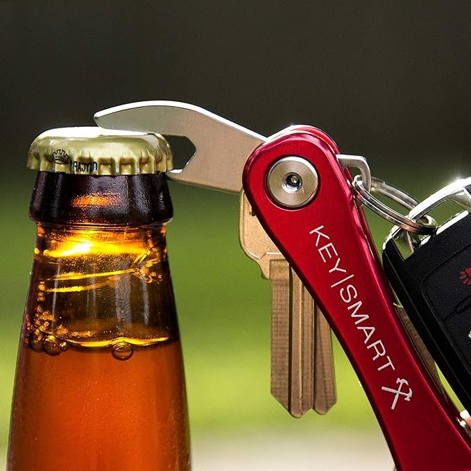 KeySmart Rugged - Multitool Key Holder for Keychain w/Bottle Opener and Pocket Clip, Key Organizer for Key Chain, EDC Keychains, Key Ring for Car Fobs Key Chains, Expandable (Up to 14 Keys, Red)