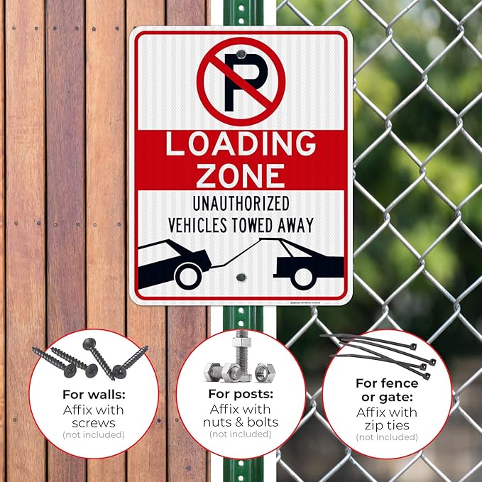 No Parking Symbol Sign, Loading Zone Sign, 24x30 Inches, 3M EGP Reflective .080 Aluminum, Fade Resistant, Indoor/Outdoor Use, Made in USA