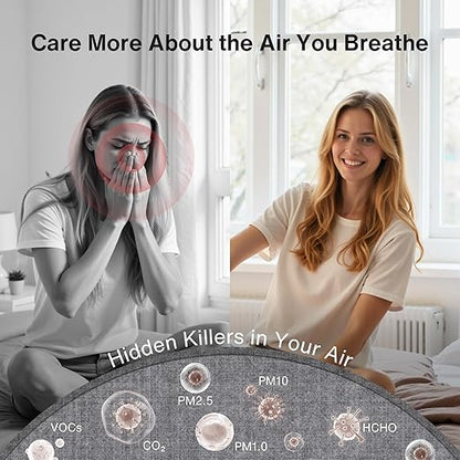 bonoch 16 in 1 Air Quality Monitor Indoor 7" Display 9 AQI+7 AQI Alerts, CO2 Monitor Air Quality Tester for CO2, TVOC, PM2.5 PM1.0 PM10, HCHO Temperature Humidity AQI & Time Air Quality Meter for Home