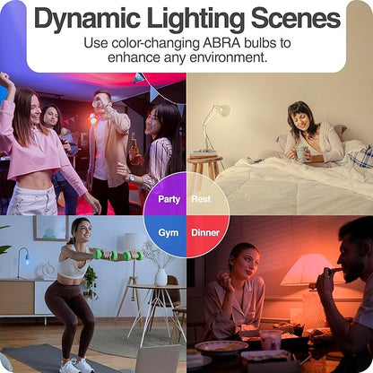 Intermatic ABRA A19 Wi-Fi Smart Bulb, 800 Lumens - Voice Controlled RGB LED, Compatible with Alexa & Google Home - Timers & Schedules, 2.4 GHz Wi-Fi Only, No Hub Required (4 Pack)
