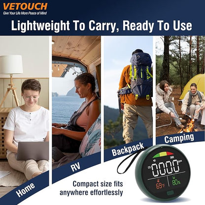Portable Carbon Monoxide Detector with Digital Display, ±5ppm High Accuracy, 5-Year Sensor Life, Type-C Charging, 150+ Hours Battery Rechargeable CO Monitor for Home, RV & Travel