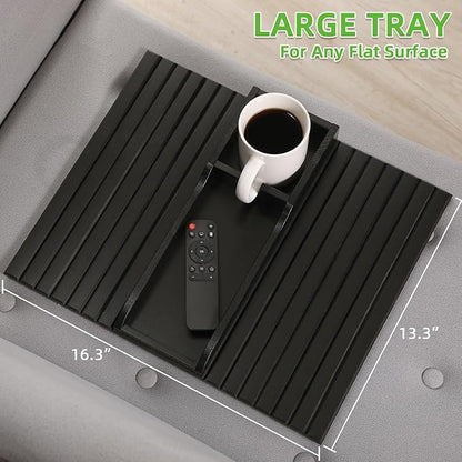 GEHE Couch Cup Holder, Anti Falling Sofa Arm Tray, Natural Bamboo Sofa Cup Holder More Safe for You Family, Portable Couch Arm Tray Armrest Table for Remote, Snacks, Phone, Drinks