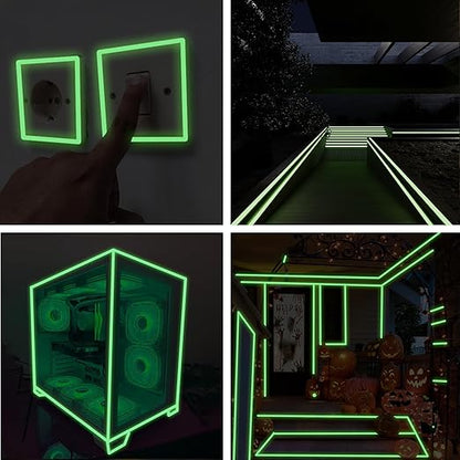 SWRT Glow in The Dark Tape 33FT x 0.5Inch, Long-Lasting Bright Fluorescent Glow Tape for Christmas Dector, Strong Adhesive Waterproof Glow in The Dark Stickers for Night Decorations, Stairs,Exit Sign