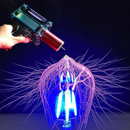 2025 Tesla Coil Handheld Gun,Plasma Coil Desktop Toy Science Education kit Mode Touchable Artificial Lightning Spark Gap Arc Generator Teaching Experiment Tool Teen boy Gifts(Portable Mode of Charger)