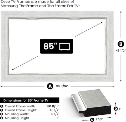 Contemporary Silver 85" Premiere Deco TV Frame - Compatible ONLY with Samsung The Frame TV and Pro TVs (Fits 2021-2025, LS03A, LS03B,LS03C,LS03D,LS03FA,LS03FW)