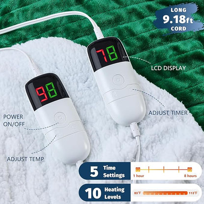 Heated Electric Blanket Queen Size - 84" x 90" Heating Blanket with Dual Control, 10 Heating Levels & 8 Hours Auto Off, Soft Warm Flannel Blanket, Christmas Birthday Gifts for Senior Grandma