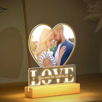 Personalized Picture Frame with Photo, Custom Photo Frame with Night Light, Customized Gifts for Girlfriend Boyfriend, Personalized Anniversary Valentines Day Gifts for Women Men Her Him Couple Wife