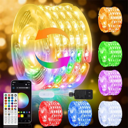 200 LED Smart String Lights, 66FT Twinkle Lights Plug in with Remote & App Control, Warm White + RGB Music Sync Timer Indoor String Lights, for Bedroom Classroom Holiday Decor