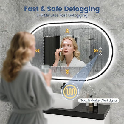 STARLEAD 24"x36" LED-Bathroom-Mirror-with-Lights, Wall-Mounted with Bluetooth, Anti-Fog, 3 Color Temperature Dimmable Brightness, Waterproof, Tempered Glass, Frontlit & Backlit, Black Frameless Oval
