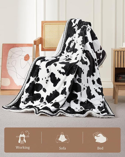 CAROMIO Heated Electric Blanket Throw, Cow Print Fast Heating Throw Blankets with LCD Controller, 6 Heat Levels & 4 Hour Auto Shut Off, ETL Certified, Machine Washable, Black White, 50" x 60"