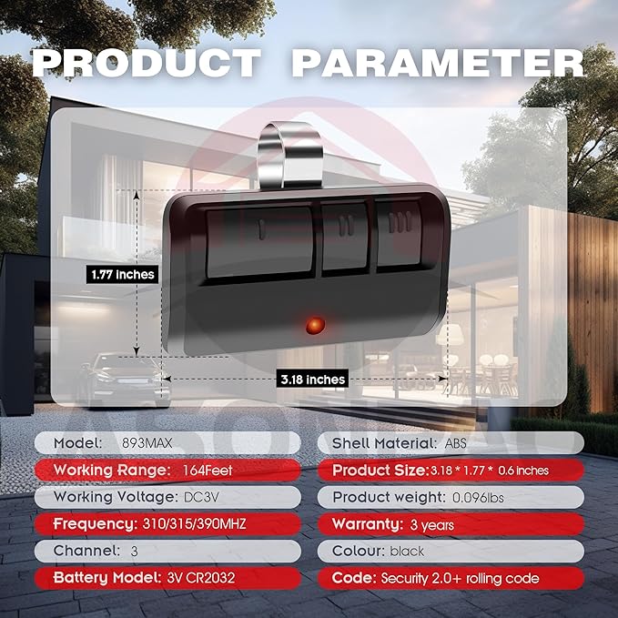 2X 953EV-P2 953ESTD Universal Chamberlain LiftMaster Craftsman Garage Door Opener Remote, Security+2.0 MyQ 3-Button【3-Year-Warranty】