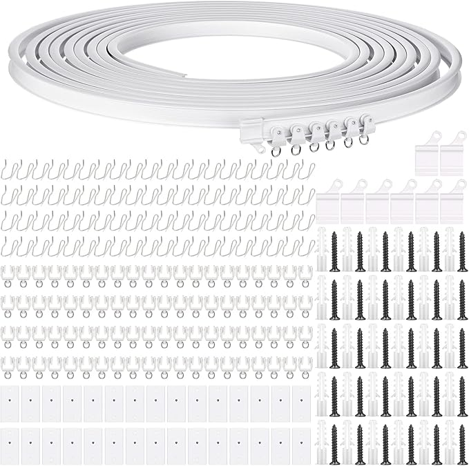 Jetec Curtain Tracks Ceiling Flexible Curtain Track Bendable Rail Curved Wall Mounted for Living Room Bedroom Divider Rod RV(10 Meter/ 32.8 Feet,White)
