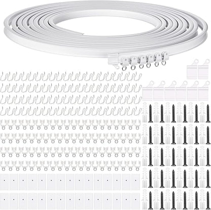 Jetec Curtain Tracks Ceiling Flexible Curtain Track Bendable Rail Curved Wall Mounted for Living Room Bedroom Divider Rod RV(10 Meter/ 32.8 Feet,White)