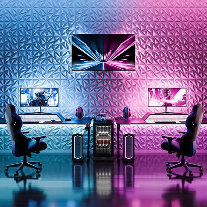 32 Pack White 3D Wall Panels for Interior Wall Decor, 11.8'' x 11.8'' Decorative Wall Panels, Accent Wall Panels, 3D Diamond Design Wall Decor for Living Room, Bedroom, Gaming Room