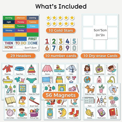Magnetic Visual Schedule for Kids – Daily Routine & Chore Chart with 100+ Picture Magnets for Toddlers, Autism & ADHD, for Home Use, Morning and Bedtime Routines